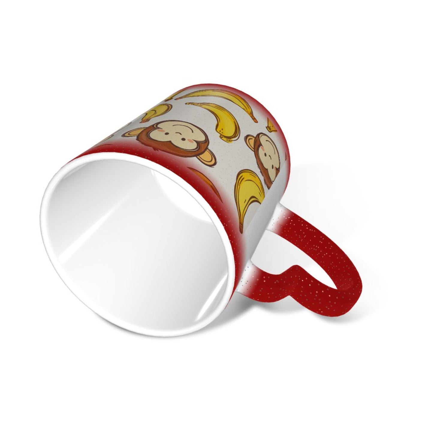 Monkey and Banana Color Changing Mug – Red Heart Handle Ceramic Cup with Heat-Sensitive Ink