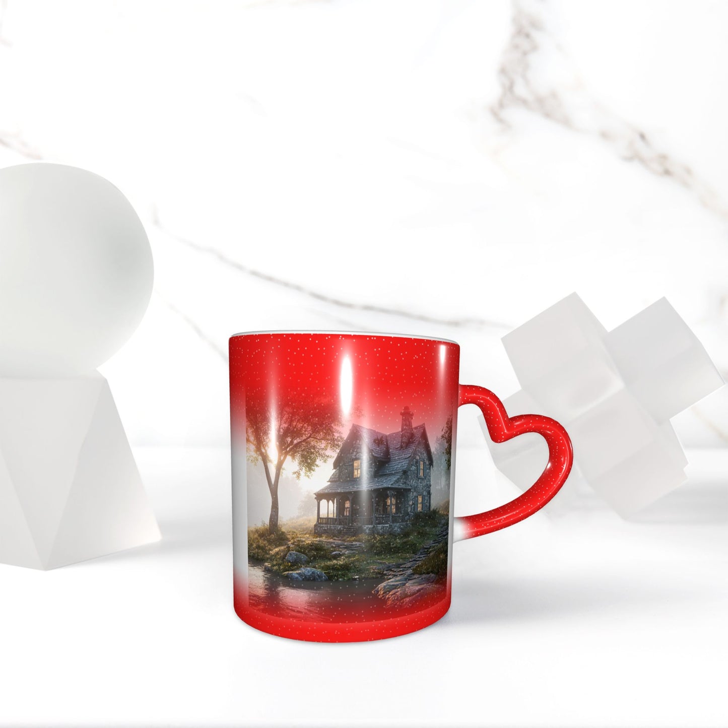 Heart Handle Color Changing Ceramic Mug – Heat Sensitive Artistic Cup for Hot & Cold Drinks
