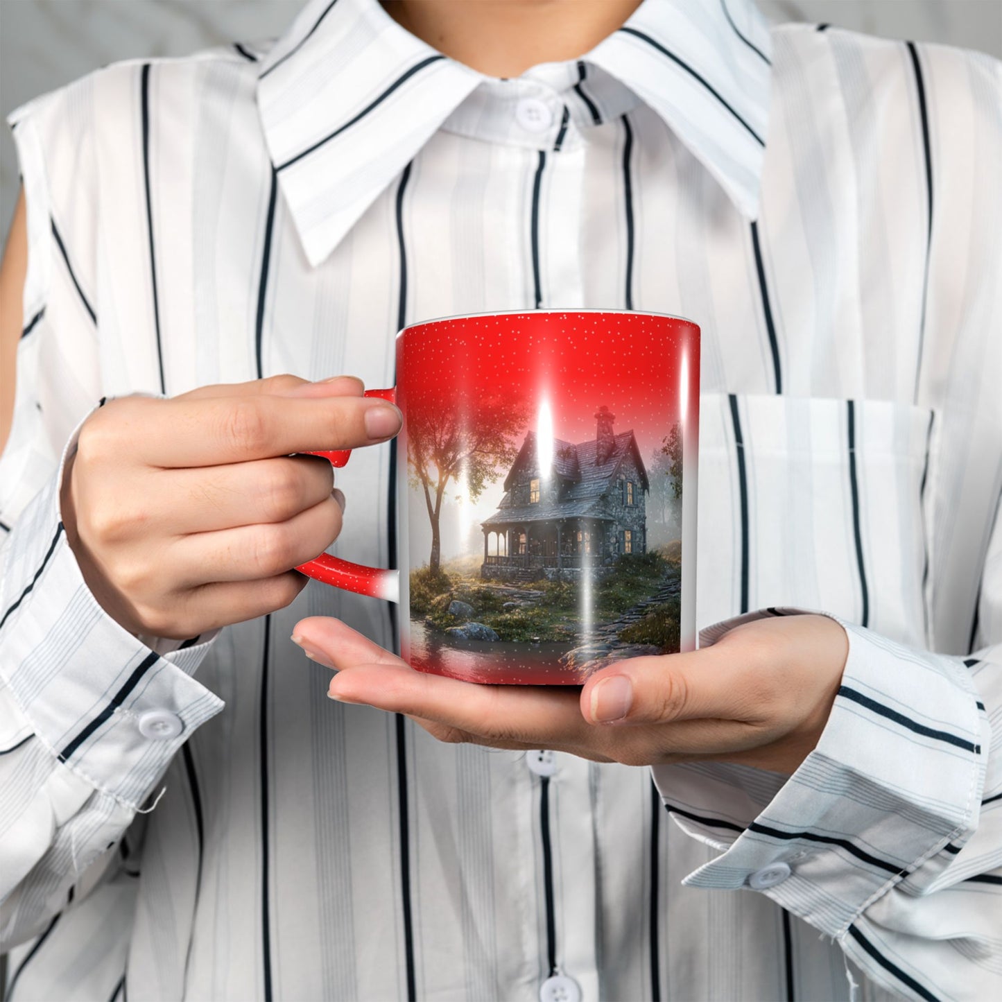 Heart Handle Color Changing Ceramic Mug – Heat Sensitive Artistic Cup for Hot & Cold Drinks
