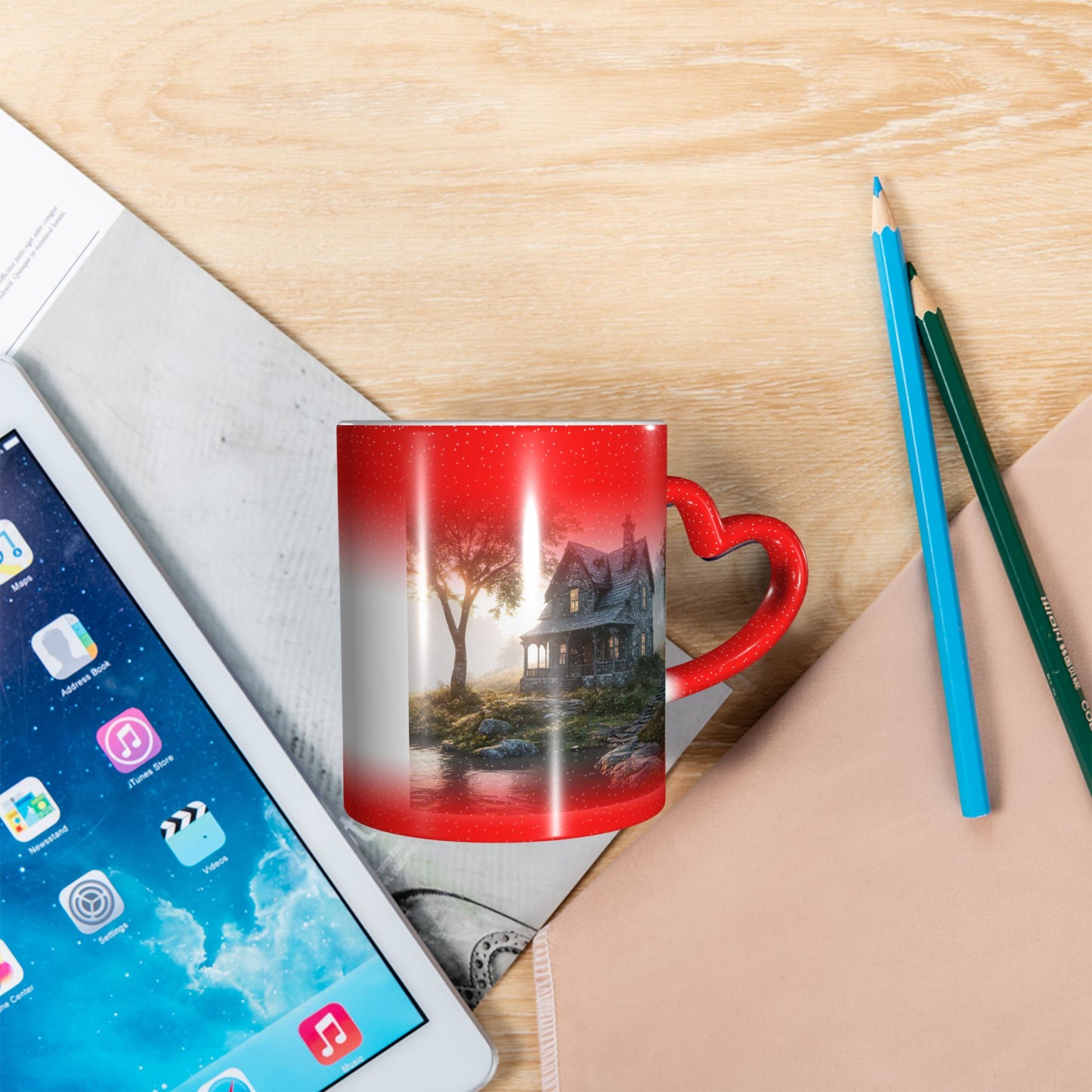 Heart Handle Color Changing Ceramic Mug – Heat Sensitive Artistic Cup for Hot & Cold Drinks