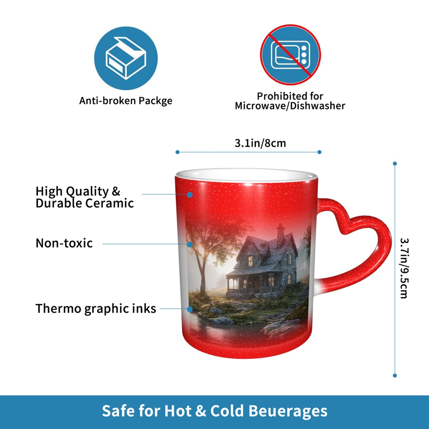 Heart Handle Color Changing Ceramic Mug – Heat Sensitive Artistic Cup for Hot & Cold Drinks
