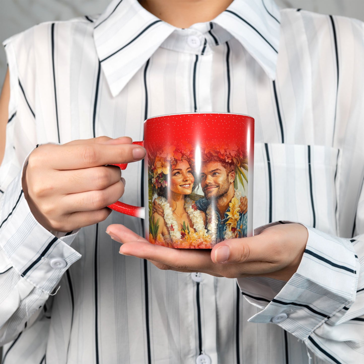 Romantic Couple Color Changing Mug – Red Heart Handle Ceramic Cup with Heat Sensitive Ink