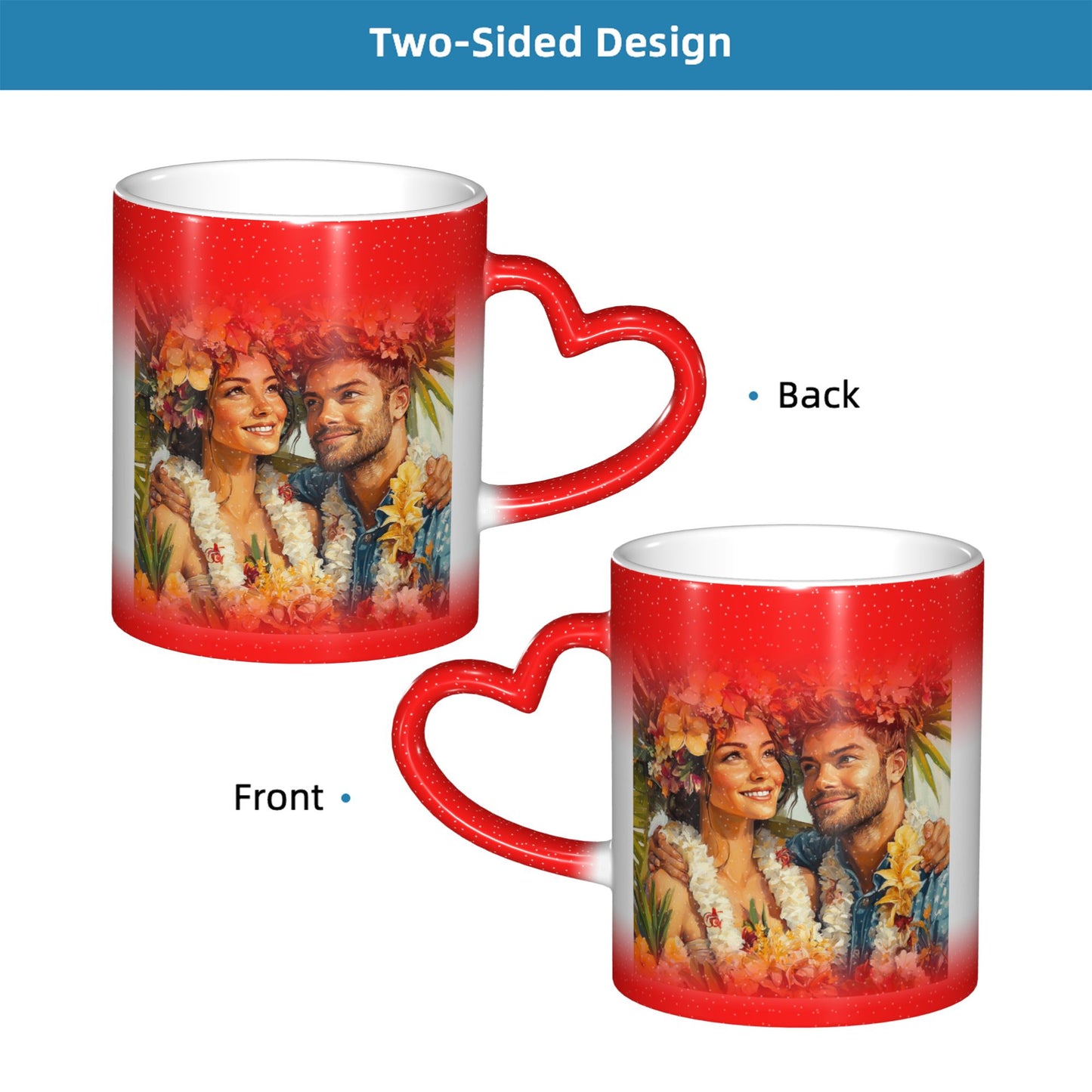 Romantic Couple Color Changing Mug – Red Heart Handle Ceramic Cup with Heat Sensitive Ink