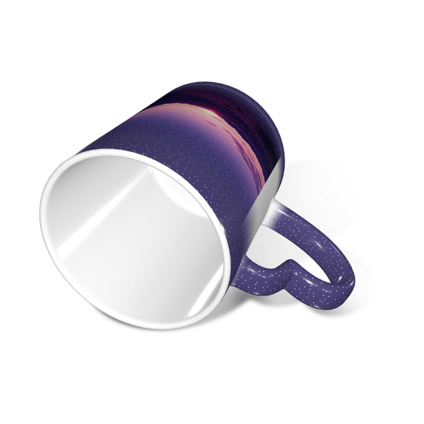 Sunset Landscape Color Changing Mug – Purple Heart Handle Ceramic Cup with Heat Sensitive Ink