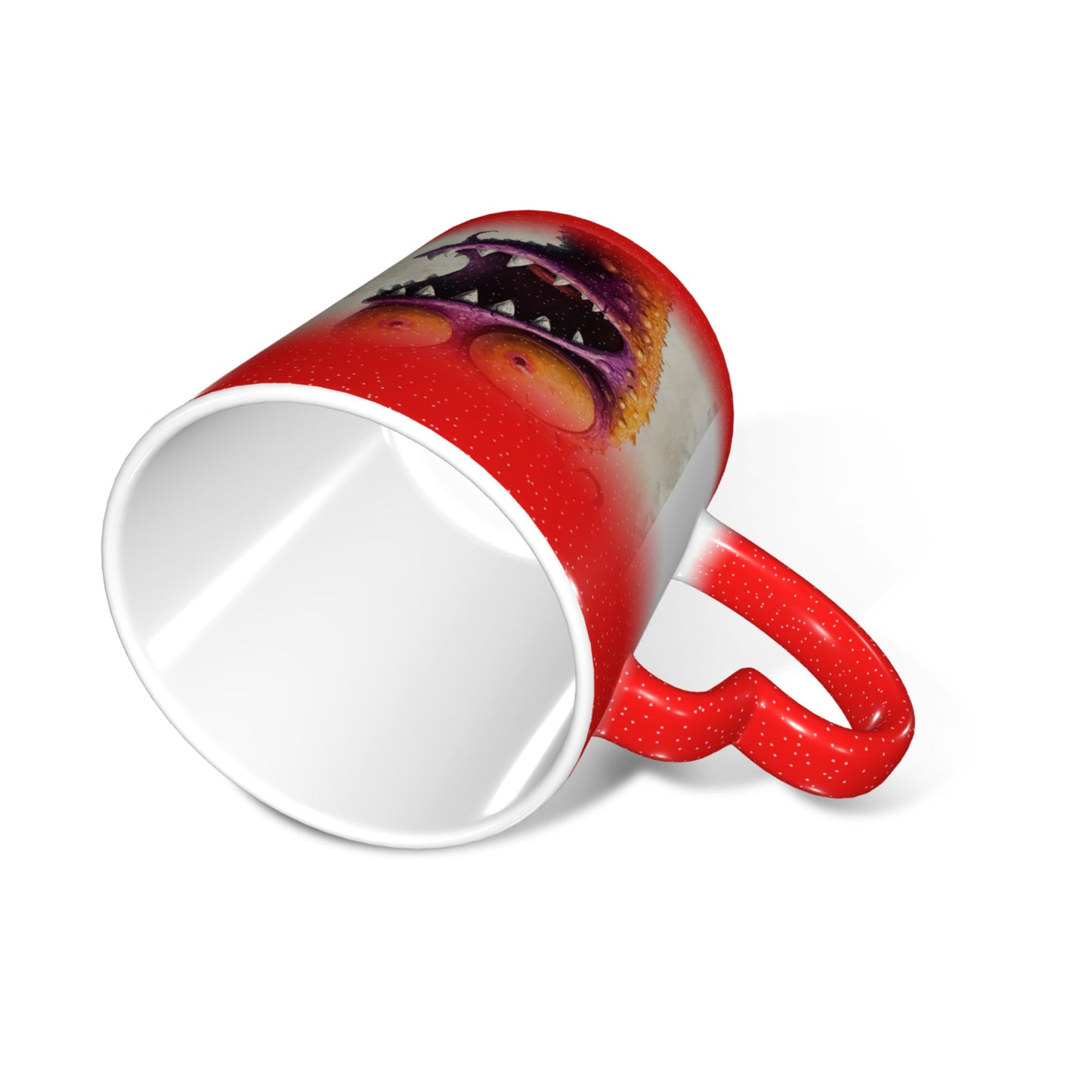 Funny Monster Color Changing Mug – Red Heart Handle Ceramic Cup with Heat Reactive Ink