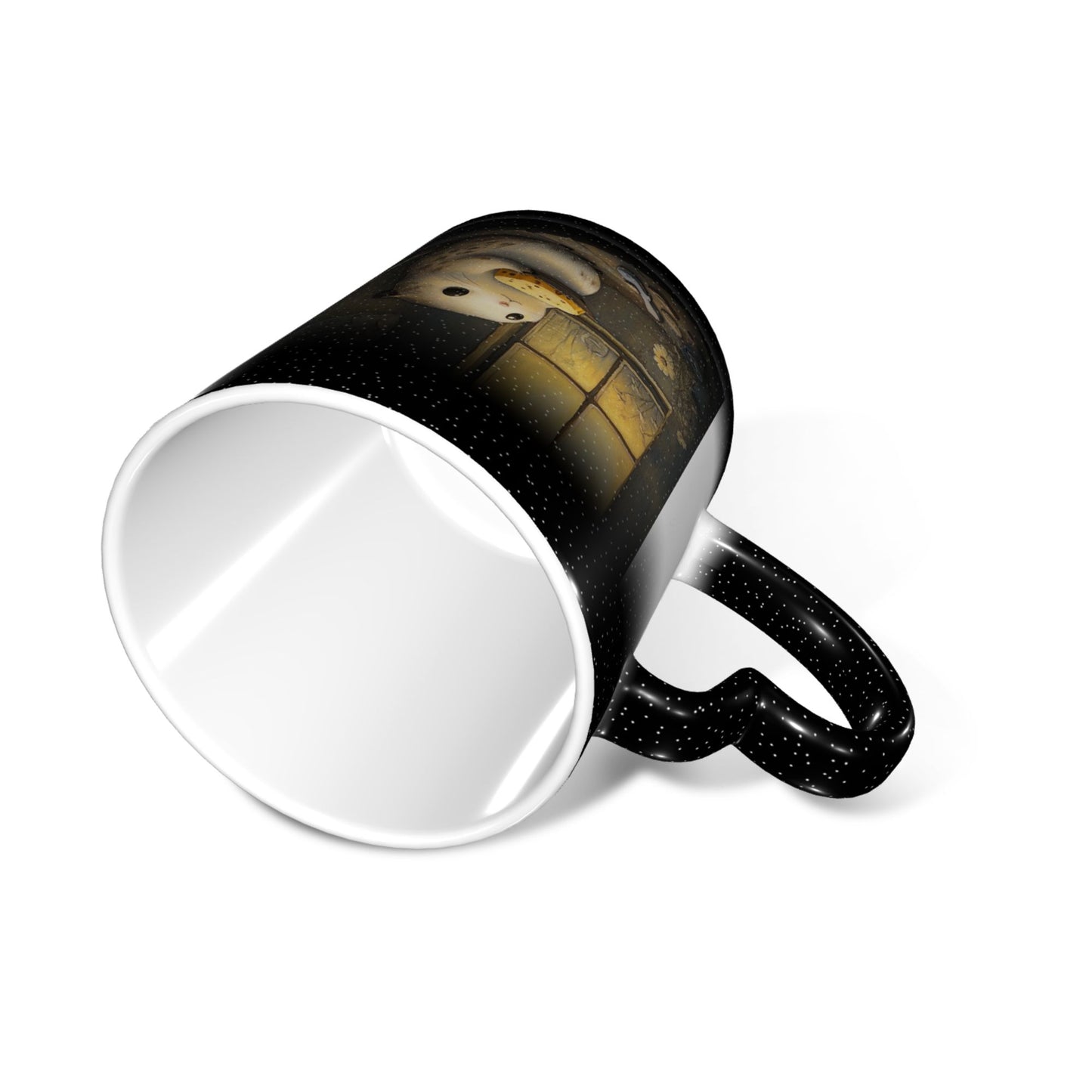 Hamster at Window Color Changing Mug – Black Heart Handle Ceramic Cup with Heat Sensitive Ink