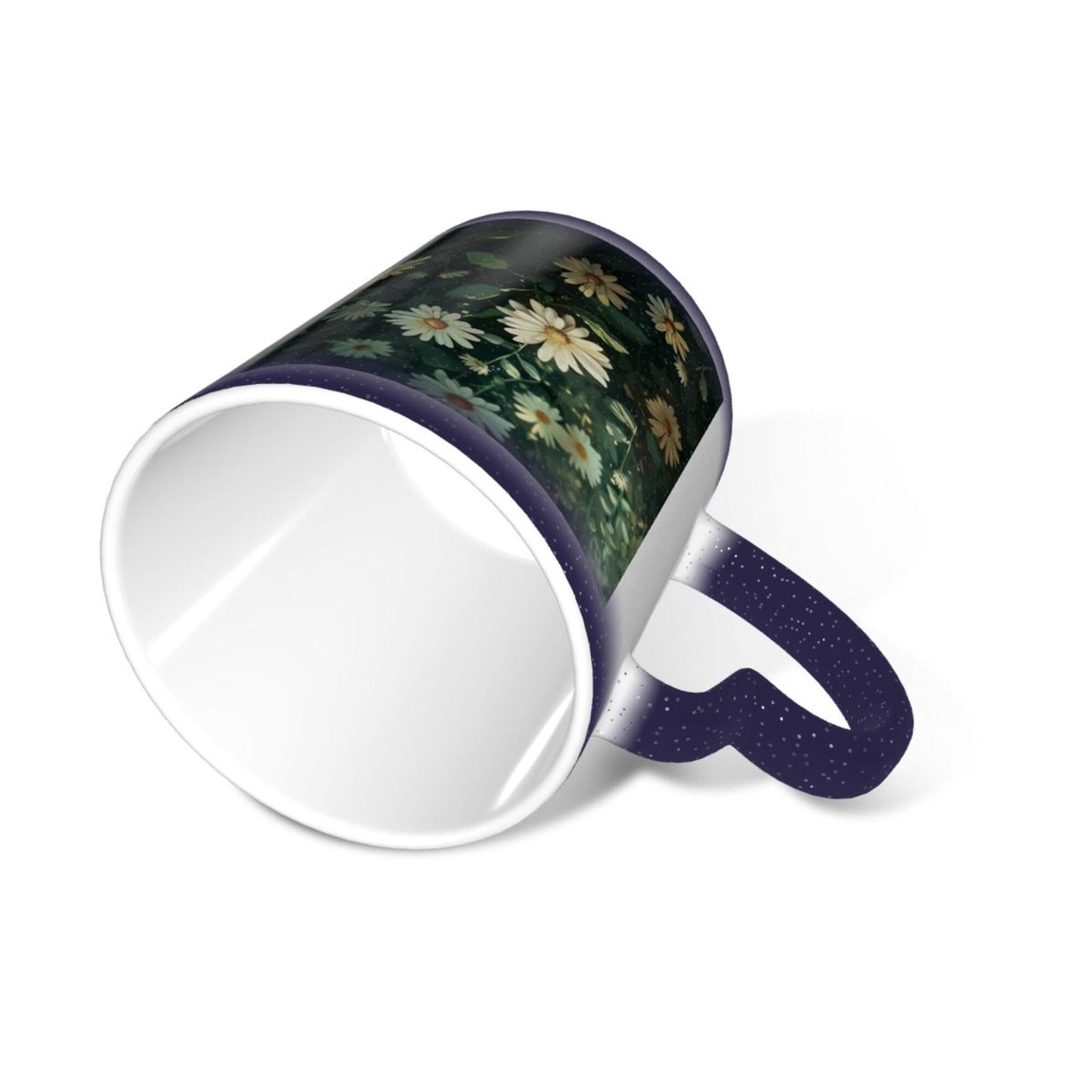 Color Changing Ceramic Mug – Daisy Flower Design with Heart Handle, Heat Sensitive Magic Mug