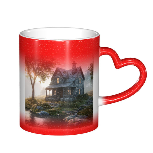 Heart Handle Color Changing Ceramic Mug – Heat Sensitive Artistic Cup for Hot & Cold Drinks