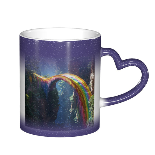 Rainbow Bridge Color Changing Mug – Heart Handle Ceramic Cup with Heat Sensitive Ink