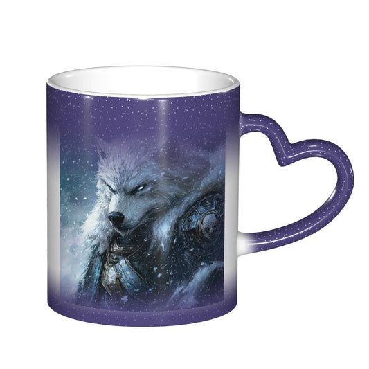 White Wolf Color Changing Ceramic Mug – Heart Handle Fantasy Heat Sensitive Cup