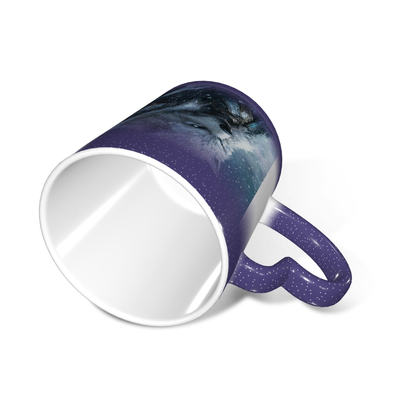 White Wolf Color Changing Ceramic Mug – Heart Handle Fantasy Heat Sensitive Cup