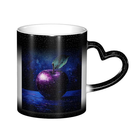Purple Galaxy Apple Color Changing Mug – Heart Handle Heat Sensitive Ceramic Cup
