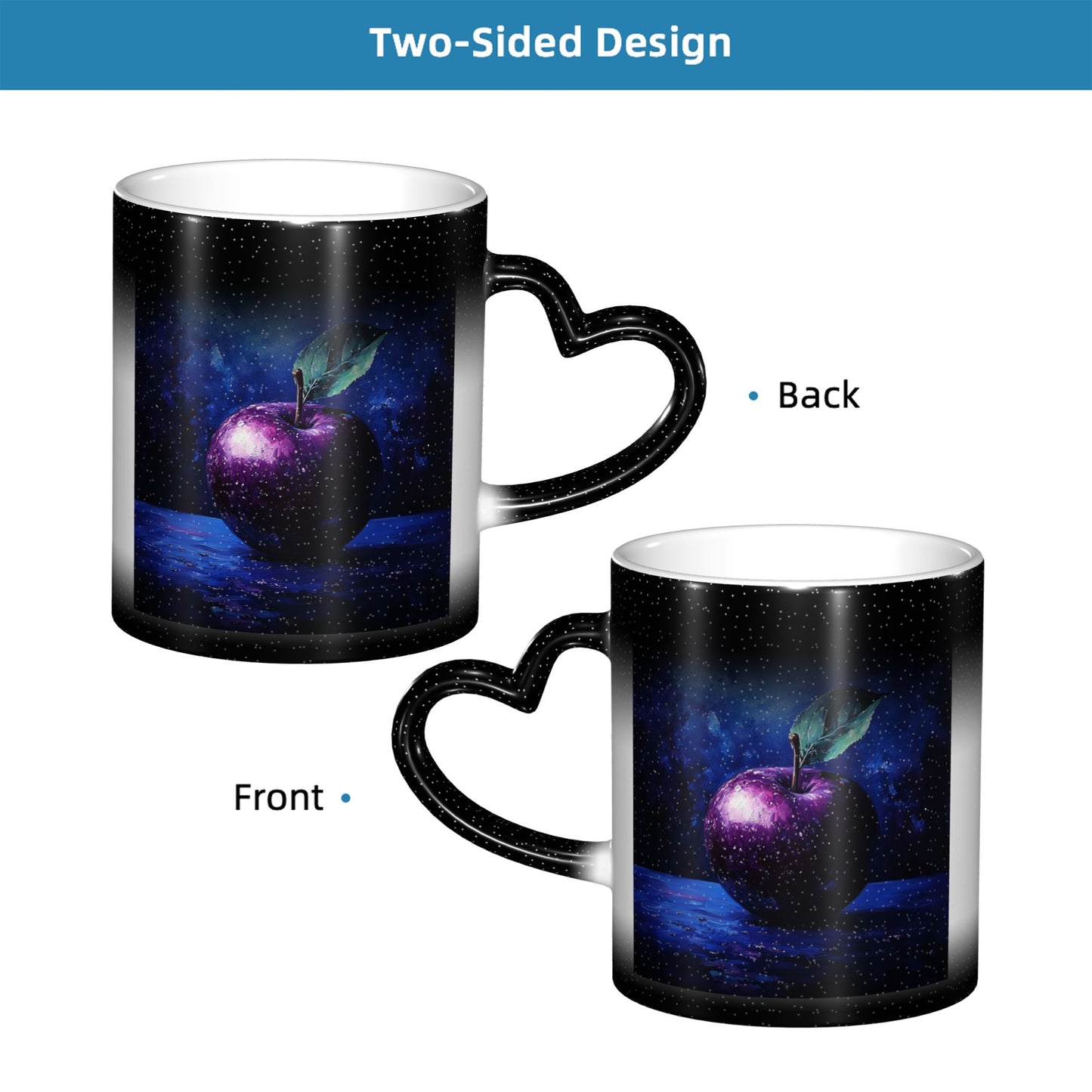 Purple Galaxy Apple Color Changing Mug – Heart Handle Heat Sensitive Ceramic Cup