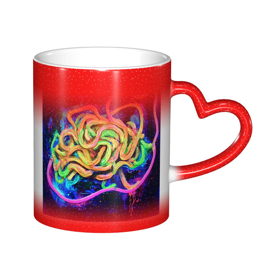 Colorful Abstract Tangle Design Mug – Heart Handle Heat Sensitive Ceramic Cup