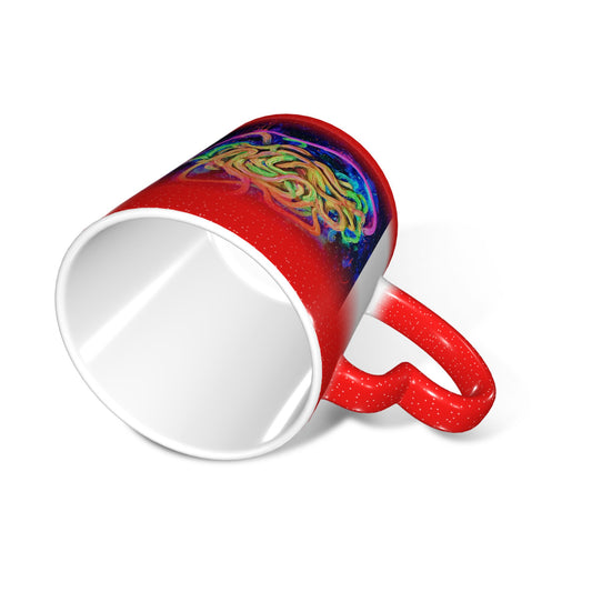 Colorful Abstract Tangle Design Mug – Heart Handle Heat Sensitive Ceramic Cup