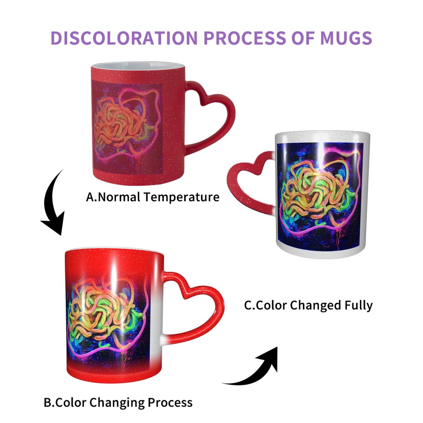 Colorful Abstract Tangle Design Mug – Heart Handle Heat Sensitive Ceramic Cup