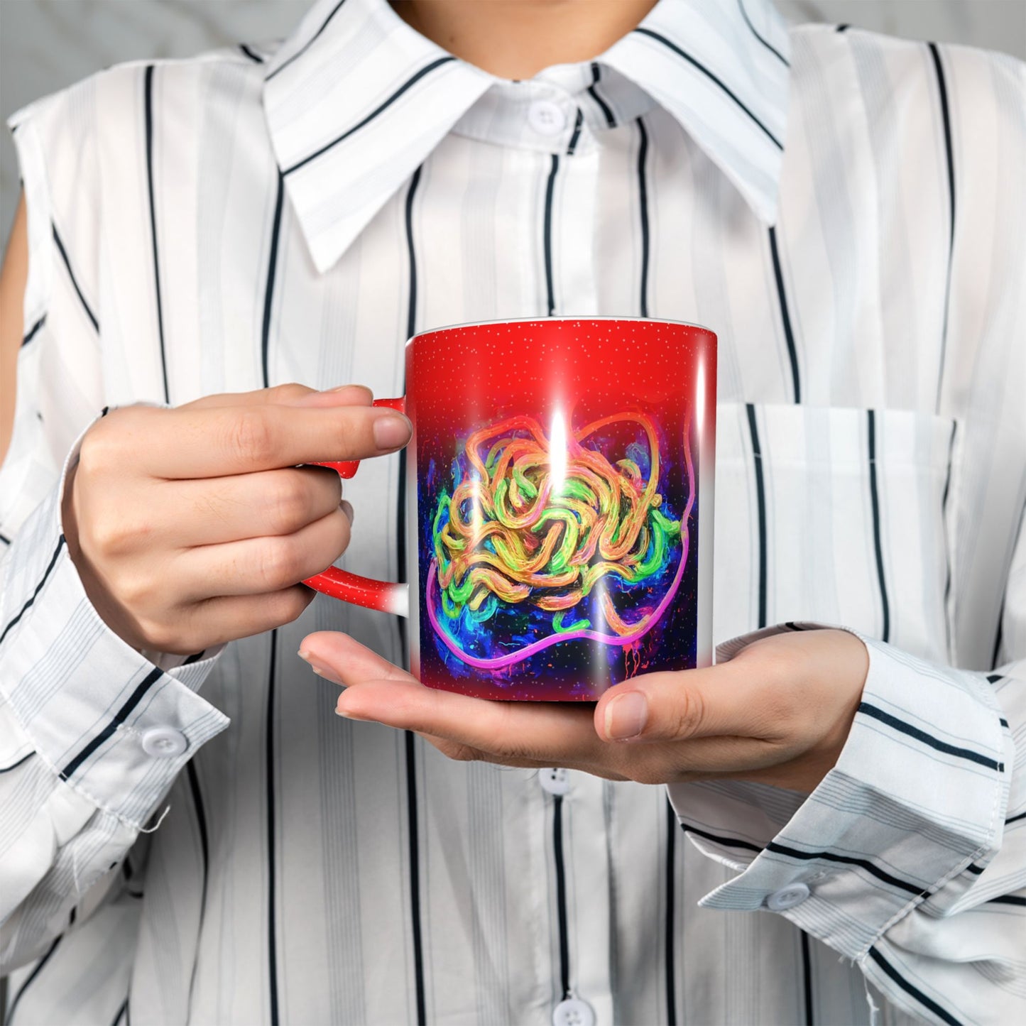 Colorful Abstract Tangle Design Mug – Heart Handle Heat Sensitive Ceramic Cup