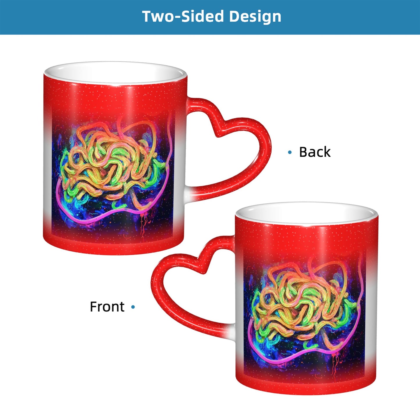Colorful Abstract Tangle Design Mug – Heart Handle Heat Sensitive Ceramic Cup