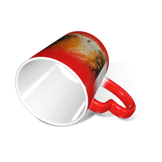 Fiery Art Scene Color Changing Mug – Heart Handle Heat Sensitive Ceramic Cup for Lovers