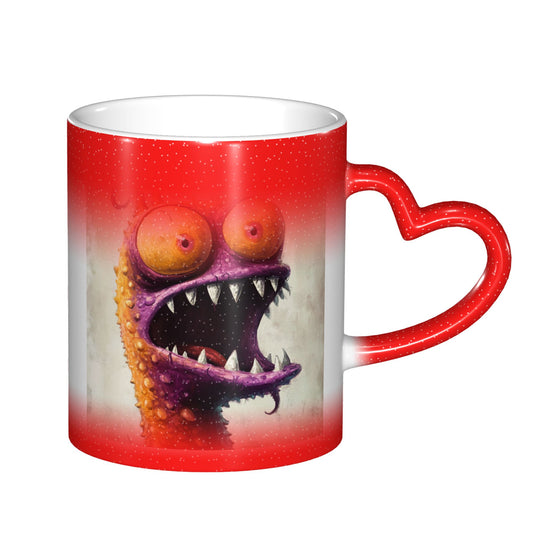 Funny Monster Color Changing Mug – Red Heart Handle Ceramic Cup with Heat Reactive Ink