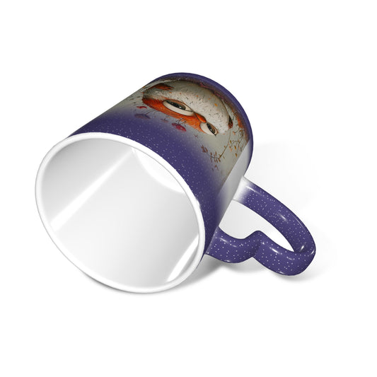 Cute Bird Color Changing Mug – Purple Heart Handle Ceramic Cup with Heat Reactive Ink